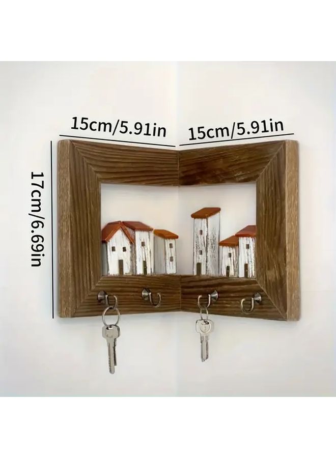 A Rustic Wall Mounted Key Rack With 4 Hooks Wooden Entryway Storage Organizer For Bedroom Home Wall Art And Crafts Type A - Image 4