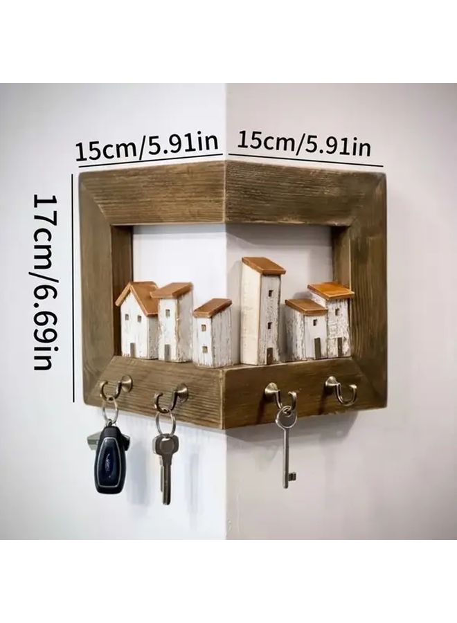 A Rustic Wall Mounted Key Rack With 4 Hooks Wooden Entryway Storage Organizer For Bedroom Home Wall Art And Crafts Type A - Image 3
