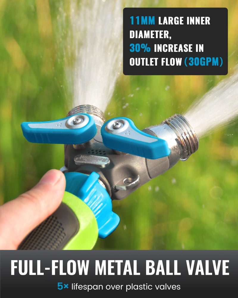 RAINPOINT Garden Hose Splitter, 2 Way Heavy Duty Water Hose Y Spigot Splitter with Shutoff Valves, 100% Metal Body Outdoor Faucet Splitter, 1.9" Extra Long Metal Handle, 3/4" GHT Thread (1, Blue) - Image 5
