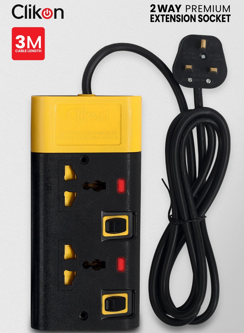 Clikon Power Strip Extension Cord with 2 Outlets, Universal Plug Adapter and Surge Protector, Charging Socket with 3M Cable, CK550 (2 Slot 3 Meter) - Image 1