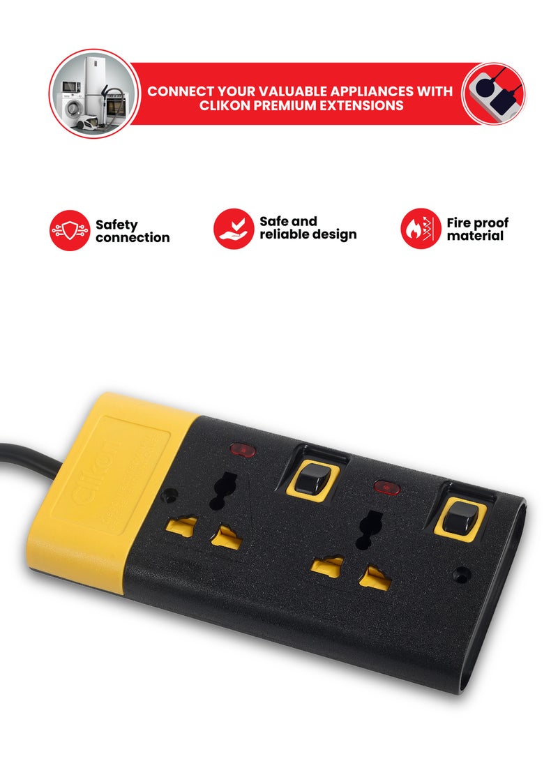 Clikon Power Strip Extension Cord with 2 Outlets, Universal Plug Adapter and Surge Protector, Charging Socket with 3M Cable, CK550 (2 Slot 3 Meter) - Image 2