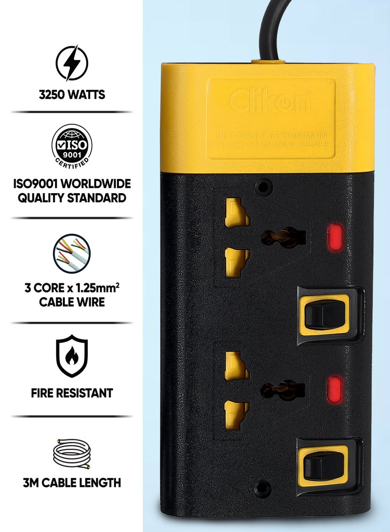 Clikon Power Strip Extension Cord with 2 Outlets, Universal Plug Adapter and Surge Protector, Charging Socket with 3M Cable, CK550 (2 Slot 3 Meter) - Image 4