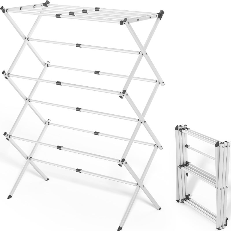 APEXCHASER Clothes Drying Rack Folding - 3 Tier Laundry Drying Rack for Clothes, Expandable Metal Clothing Dryer, Collapsible Towel Rack, Air Drying Rack, White - Image 2