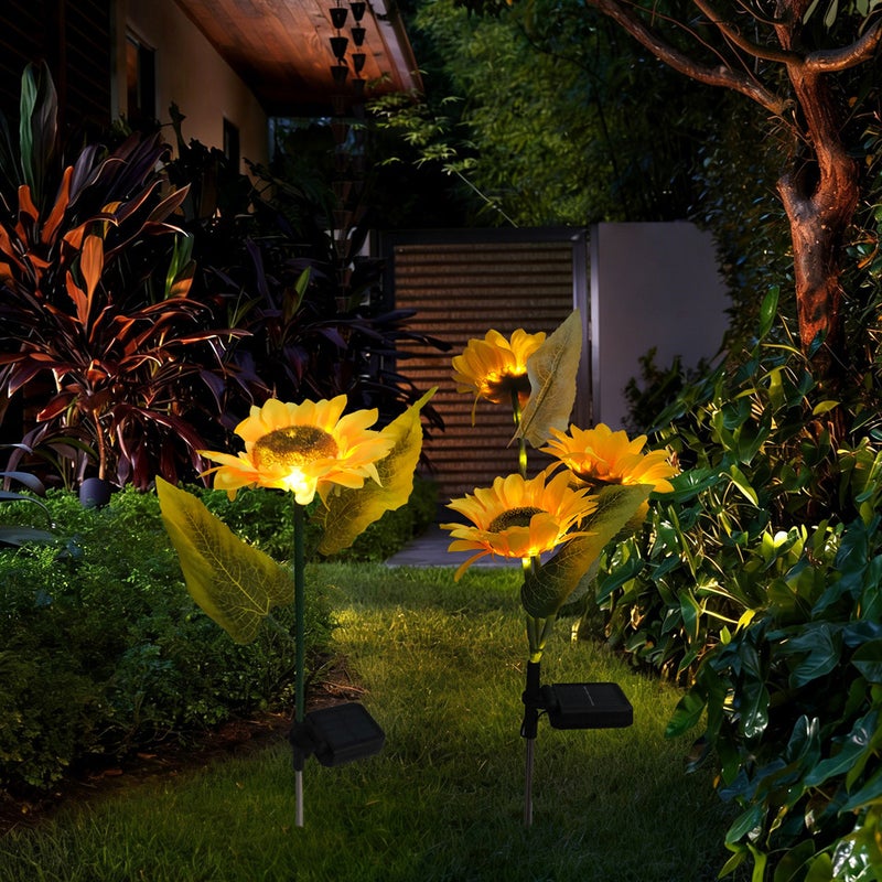 Solar Multi Head Sunflower Ground Stake Light for Outdoor Garden Landscape Lawn Decor - Image 1