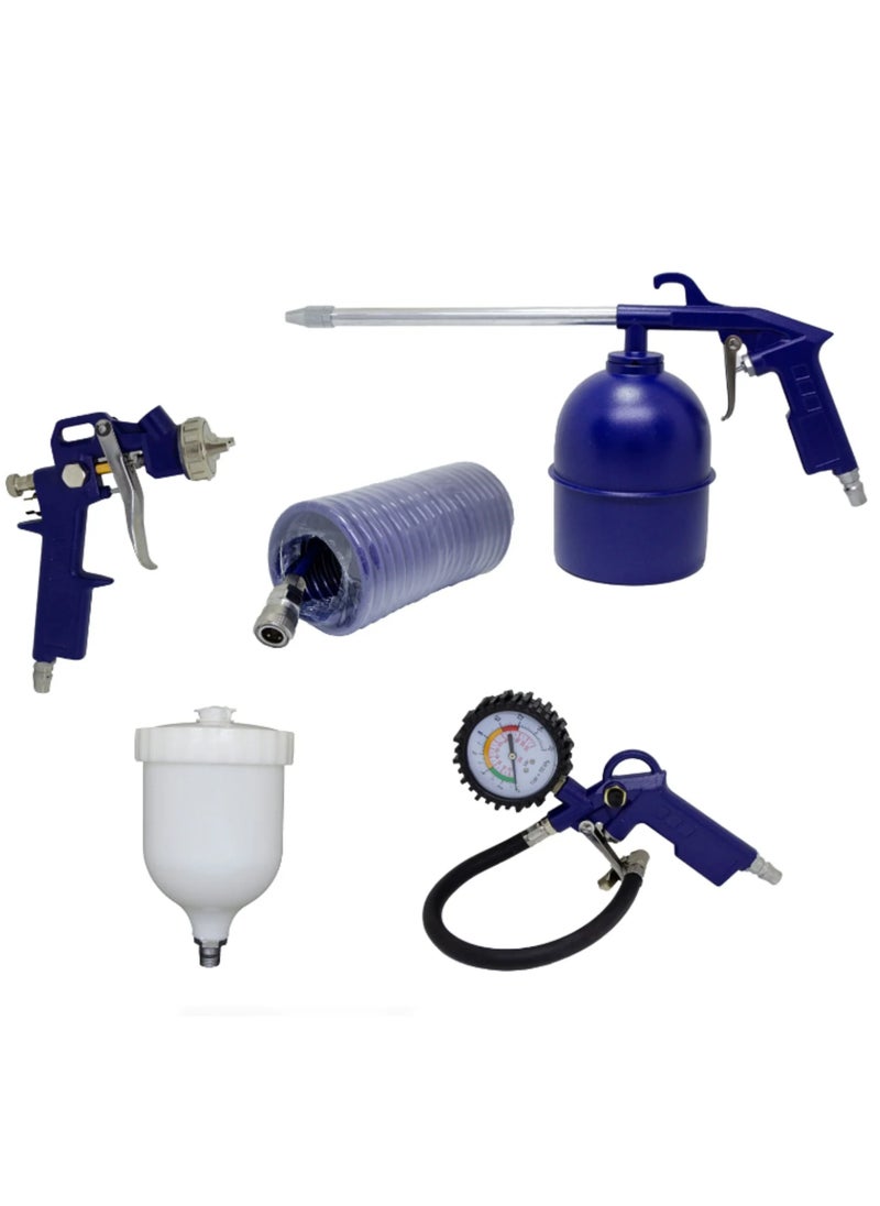 makute 5 pc Pneumatic Air Tool Kit - Spray Gun, Inflator with Gauge, Blower, and Hose Set- MKDGS5  - Image 1