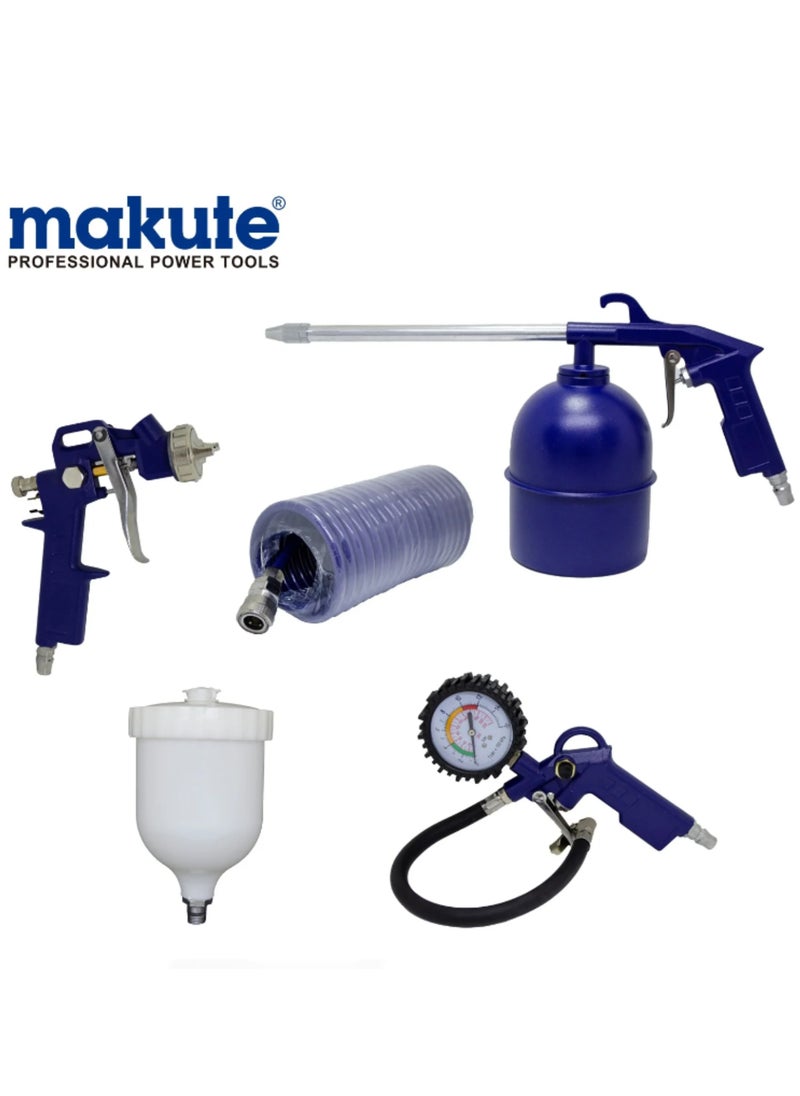 5 pc Pneumatic Air Tool Kit - Spray Gun, Inflator with Gauge, Blower, and Hose Set- MKDGS5