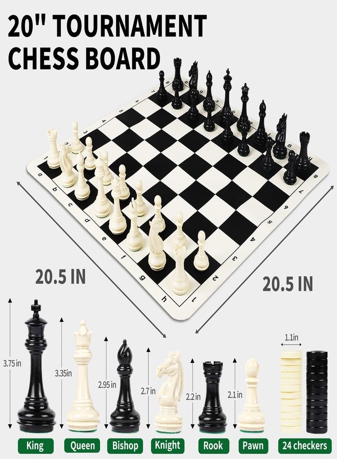 LEAP Tournament Chess Set/ 20''x20'' Foldable Silicone Chess Board / 3.75'' King Height Plastic Quadruple Weighted Classic Staunton Pieces/Storage Bag for Beginner Adult - Image 3