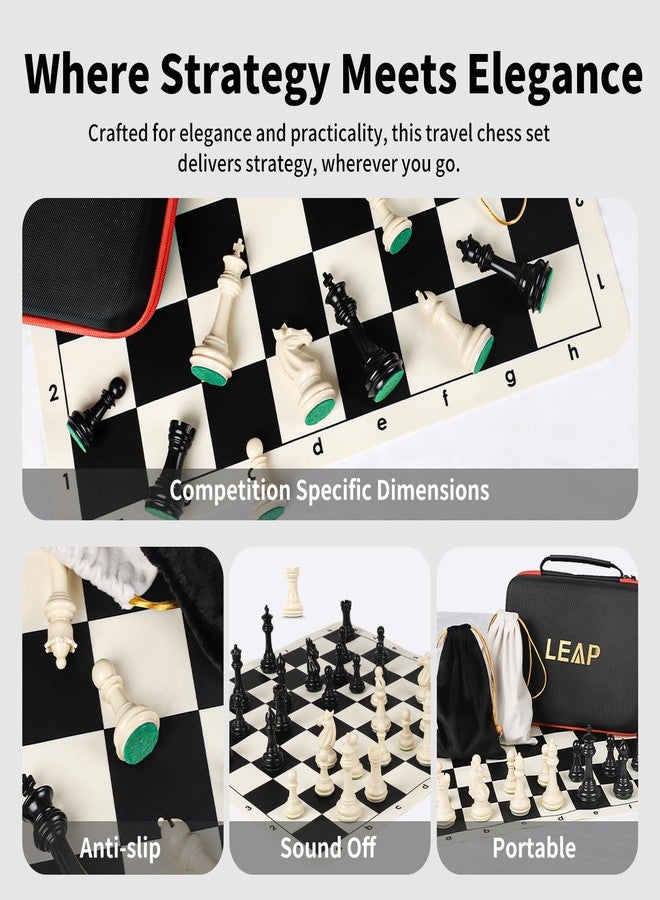 LEAP Tournament Chess Set/ 20''x20'' Foldable Silicone Chess Board / 3.75'' King Height Plastic Quadruple Weighted Classic Staunton Pieces/Storage Bag for Beginner Adult - Image 5
