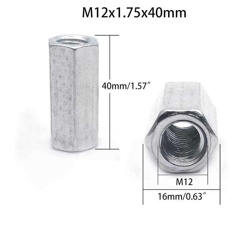 SDY 10 Pcs M12 x 1.75 x 40mm Long Rod Coupling Hex Nut Connector Zinc Plated Joint Nut Industrial Construction Fasteners - Image 2