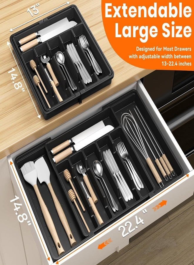 Finner Premium Expandable Cutlery Drawer Organizer | Adjustable Kitchen Utensil Tray | Food-Grade, BPA-Free & Sturdy Design (Black) - Image 2