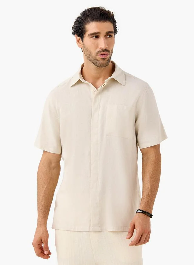 Splash FAV Regular Fit Linen Blend Collared Shirt with Chest Pocket