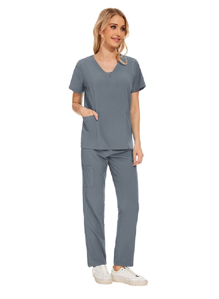 Gasin Medical Scrubs, Women's Medical Scrubs, Grey, Medical Uniform, Medical Scrub Sets  - Image 1
