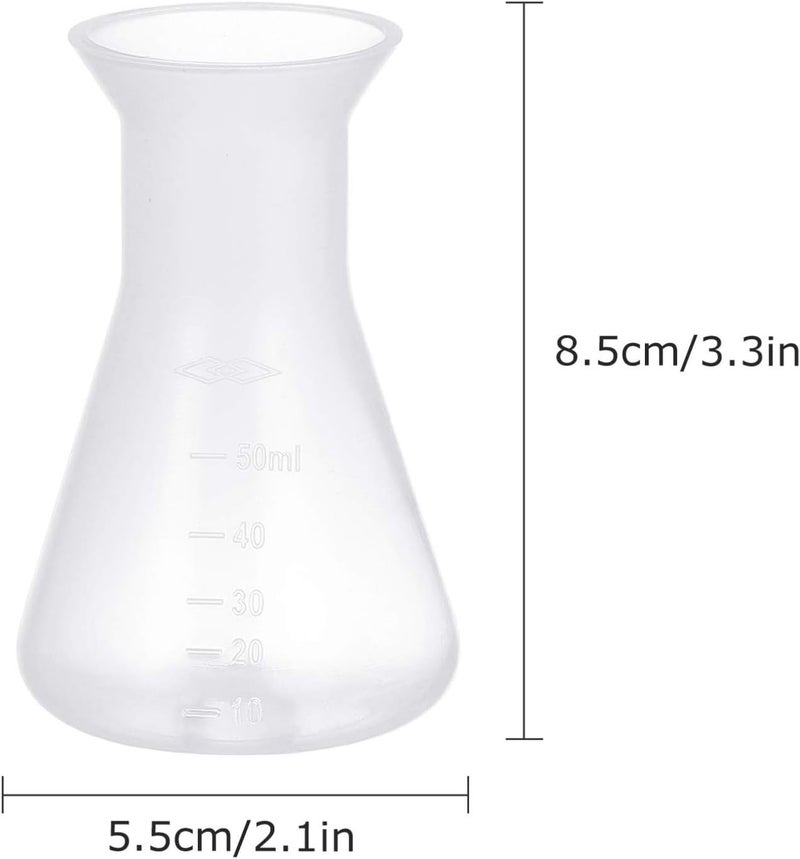 comfrt Laboratory Flask, Conical Flask for Laboratory, Plastic Erlenmeyer Flask, 50ml Graduated Flask Set, Narrow Neck, without Cap, Pack of 5 - Image 3