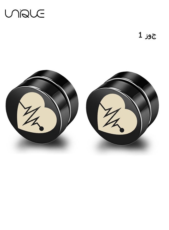 يونيك مشابك الأذن - أقراط مغناطيسية أسود ECG - مشبك غير مثقب - مخصص - بدون ثقب للأذن - أزياء أقراط رجالية - هيبوالرجينيك - هدية عيد ميلاد - Image 1