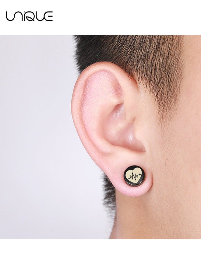 يونيك مشابك الأذن - أقراط مغناطيسية أسود ECG - مشبك غير مثقب - مخصص - بدون ثقب للأذن - أزياء أقراط رجالية - هيبوالرجينيك - هدية عيد ميلاد - Image 5