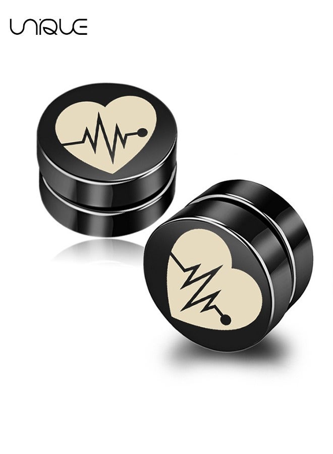 يونيك مشابك الأذن - أقراط مغناطيسية أسود ECG - مشبك غير مثقب - مخصص - بدون ثقب للأذن - أزياء أقراط رجالية - هيبوالرجينيك - هدية عيد ميلاد - Image 4