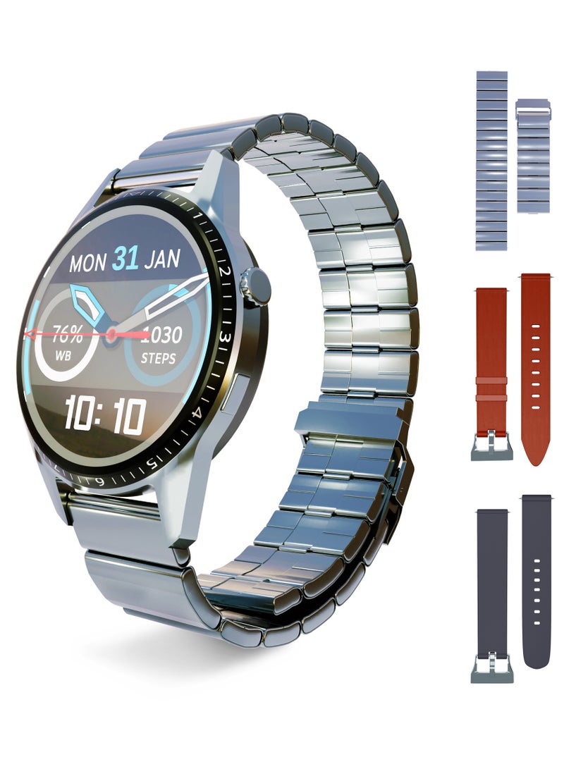 Max & Max Smart Watch for Men & Women – Cruise Collection Water Resistant Fitness Tracker with Bluetooth Calling, Heart Rate & Sleep Monitor, 3 Replaceable Straps (Grey, Silver, Brown) – Compatible with iOS & Android - Image 1