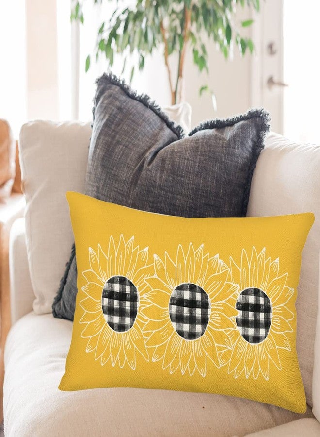 Fukeen Yellow Sunflower Pillow Covers 12x20 Inch Spring Summer Black Buffalo Plaid Flower Throw Waist Pillow Cases Cotton Linen Rectangular Family Decoration Cushion Cover for Sofa Couch - Image 2