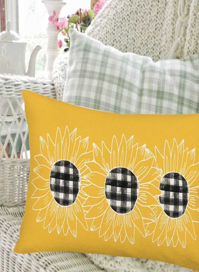 Fukeen Yellow Sunflower Pillow Covers 12x20 Inch Spring Summer Black Buffalo Plaid Flower Throw Waist Pillow Cases Cotton Linen Rectangular Family Decoration Cushion Cover for Sofa Couch - Image 4