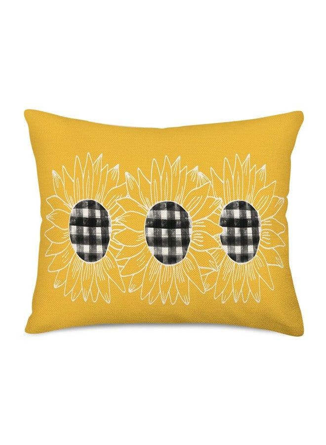 Fukeen Yellow Sunflower Pillow Covers 12x20 Inch Spring Summer Black Buffalo Plaid Flower Throw Waist Pillow Cases Cotton Linen Rectangular Family Decoration Cushion Cover for Sofa Couch - Image 1