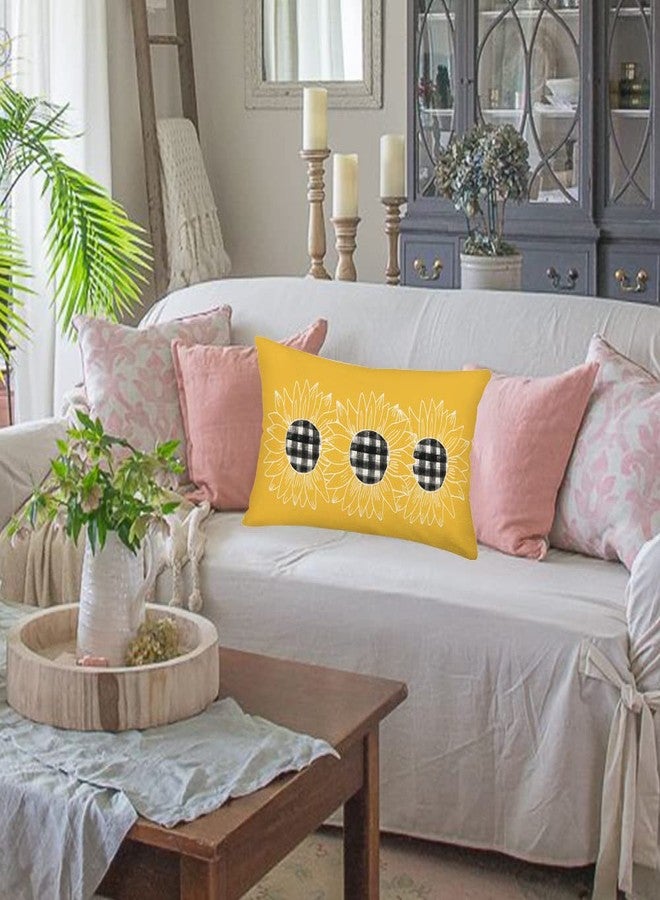 Fukeen Yellow Sunflower Pillow Covers 12x20 Inch Spring Summer Black Buffalo Plaid Flower Throw Waist Pillow Cases Cotton Linen Rectangular Family Decoration Cushion Cover for Sofa Couch - Image 3