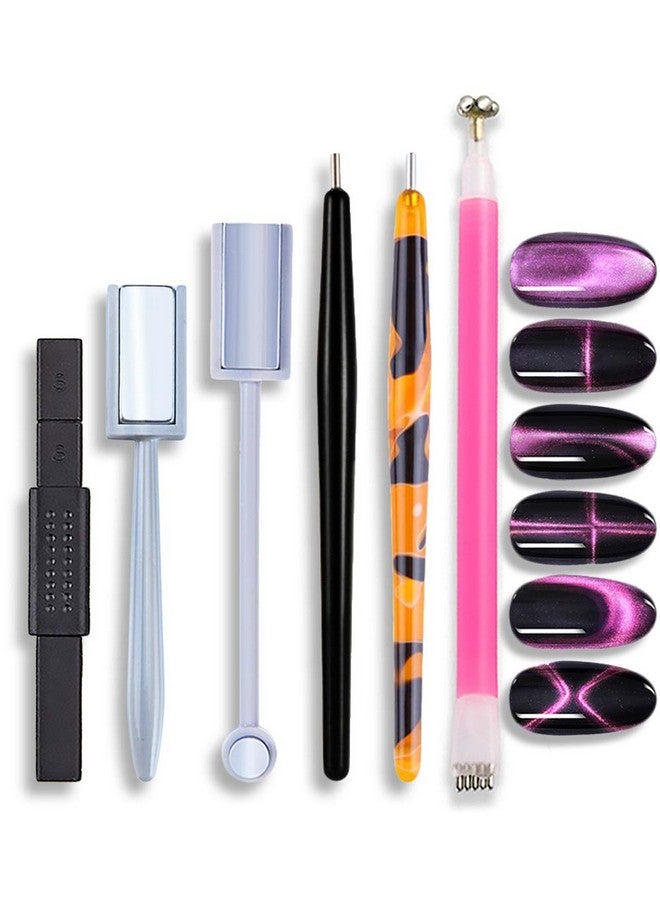 SILPECWEE 6Pcs Nail Art Magnetic Pen Set 3D Cat Eye Design Dualended Magnet Wand Gel Nail Polish Magic Manicure Diy&Salon Tools - Image 1