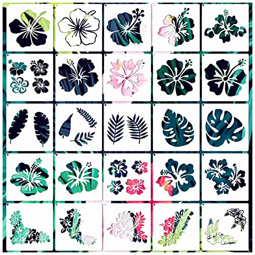 Pkqon Hibiscus Leaf Stencils Flower Paint Stencil Tropical Leaves Palm Tree Nature Floral Art Craft Drawing Stencil for Painting on Wood Rock Wall Card Making Fabric Canvas Furniture Porch Paper (Hibiscus) - Image 1