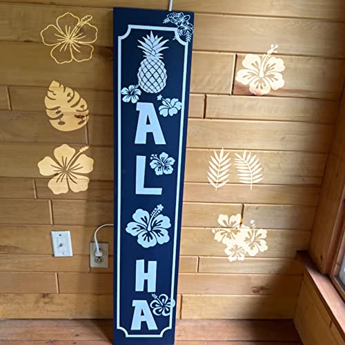 Pkqon Hibiscus Leaf Stencils Flower Paint Stencil Tropical Leaves Palm Tree Nature Floral Art Craft Drawing Stencil for Painting on Wood Rock Wall Card Making Fabric Canvas Furniture Porch Paper (Hibiscus) - Image 4
