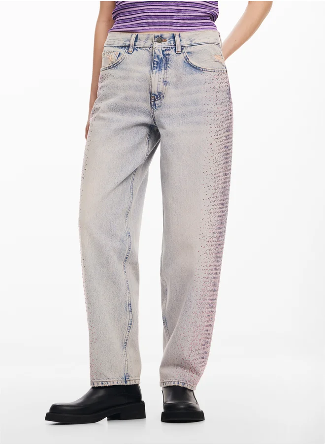 DESIGUAL Straight Jeans With Rhinestones