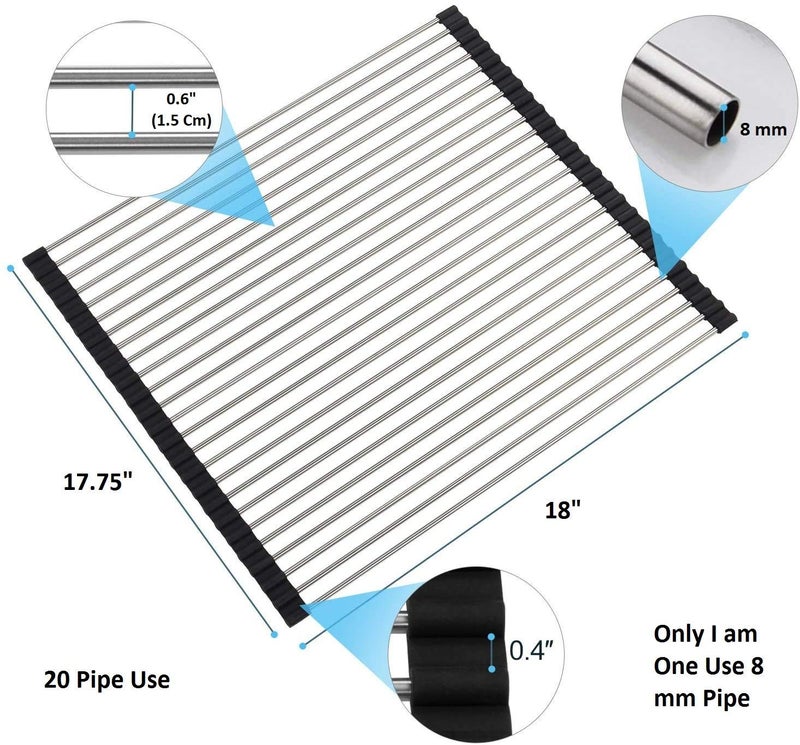 INVOSS Large Roll Up Over The Sink Dish Drying Rack Kitchen Rolling Dish Drainer Foldable Sink Rack Mat Stainless Steel Wire 18 X 175 Silver - Image 4