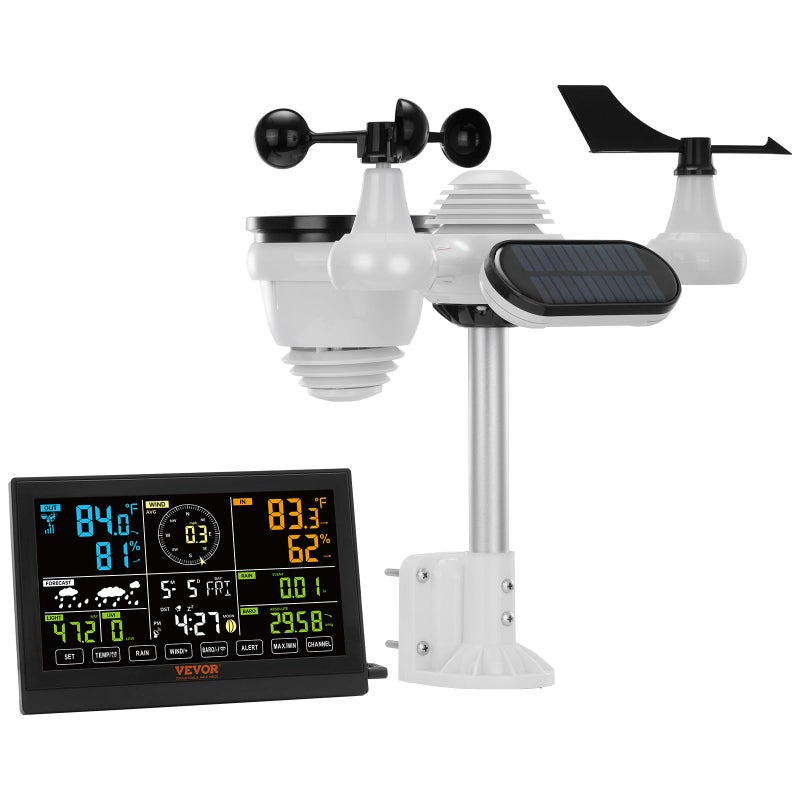 VEVOR 7-in-1 Wireless Weather Station, 7.5 in Color Display, Digital Weather Station Indoor Outdoor, for Temperature Humidity Wind Speed/Direction Rain UV, with Forecast Data, Alarm, Alerts-NO WiFi - Image 1