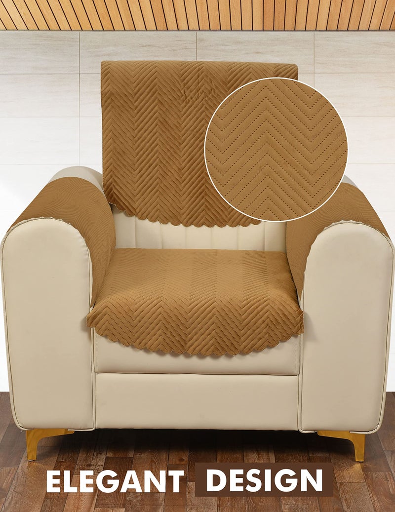 Yellow Weaves 1 Seater Quilted Sofa Chair Cover with Arm Cover, Seat & Back Cover, Color - Brown - Image 5