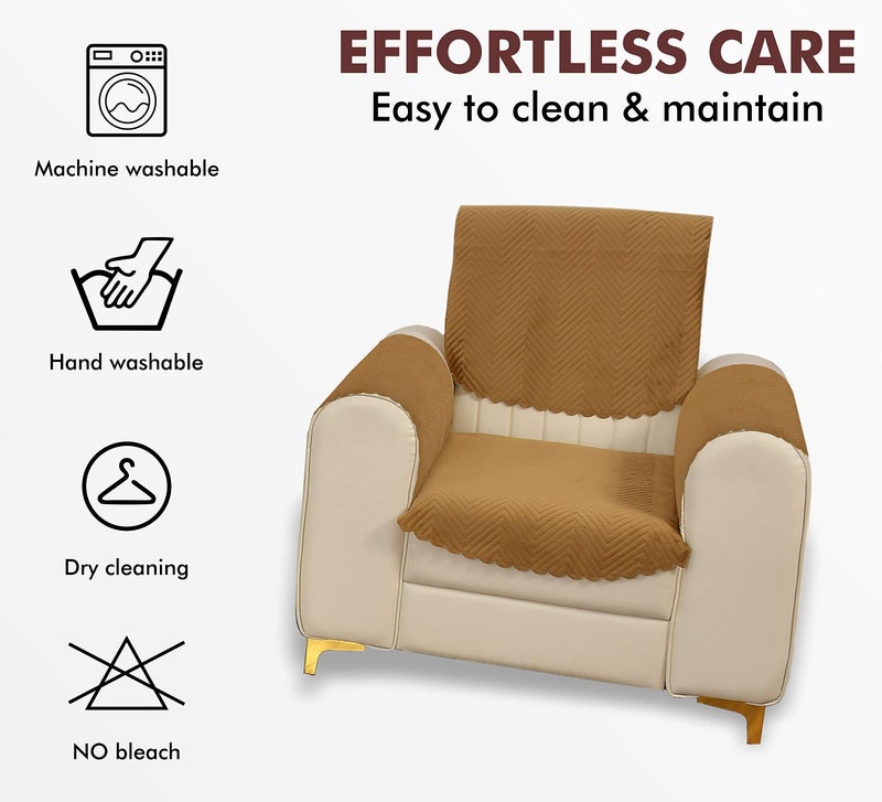 Yellow Weaves 1 Seater Quilted Sofa Chair Cover with Arm Cover, Seat & Back Cover, Color - Brown - Image 2