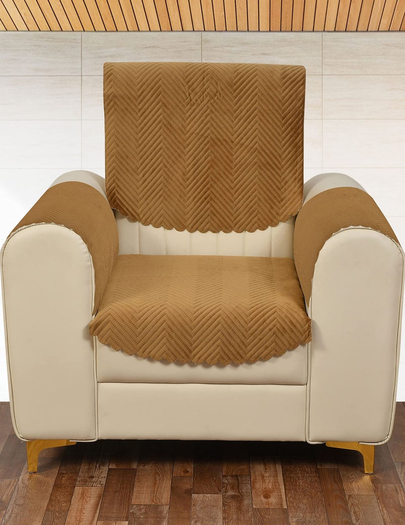 Yellow Weaves 1 Seater Quilted Sofa Chair Cover with Arm Cover, Seat & Back Cover, Color - Brown - Image 1
