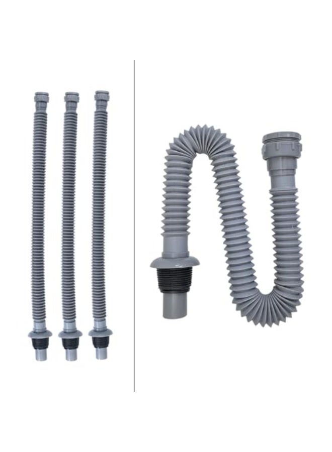 Flexible Waste Pipe for Sink/Tub - Universal Size, Corrugated Expandable Drain Hose with Threaded Nut - Durable PVC Plastic | Anti-clog Design | Gray | 1-1/4" Adapter Included (1) - Image 1