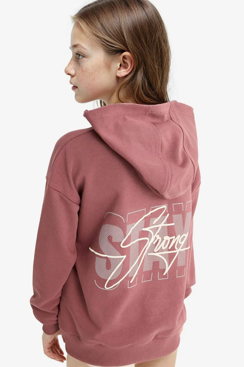 ديفاكتو Girl Oversize Fit Printed Back Hoodie