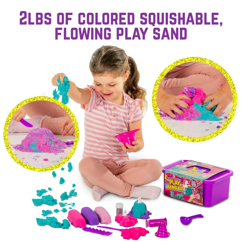 GirlZone Unicorn Sensory Bin Kingdom Sand Art Kit, 2lbs Moldable Colored Sand, 7 Tools for Kids, Rainbow Sand, Imaginative Playtime, Sensory Fun, Ideal Birthday & Holiday Gifts for Girls on Easter - Image 2