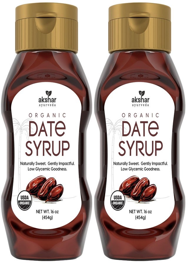 AKSHAR Ayurveda – Pure Date Syrup, Organic, No Sugar Added – Natural Sweetener Made from 100% USDA Raw Organic Dates – Low Glycemic Index, High Fiber Alternative to Sugar, Honey, Maple Syrup (16 oz), 2 Pack - Image 1