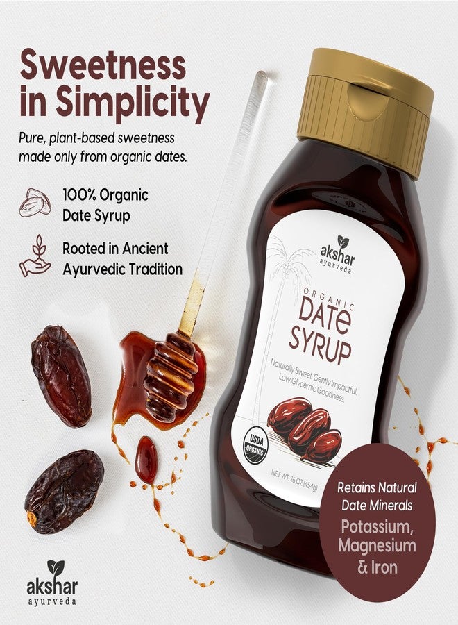 AKSHAR Ayurveda – Pure Date Syrup, Organic, No Sugar Added – Natural Sweetener Made from 100% USDA Raw Organic Dates – Low Glycemic Index, High Fiber Alternative to Sugar, Honey, Maple Syrup (16 oz), 2 Pack - Image 2