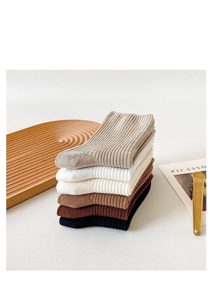 Womens Crew Socks, Neutral Colors Cotton Casual Ankle Striped Dress Socks for Women Ladies 6 Pairs - Image 2