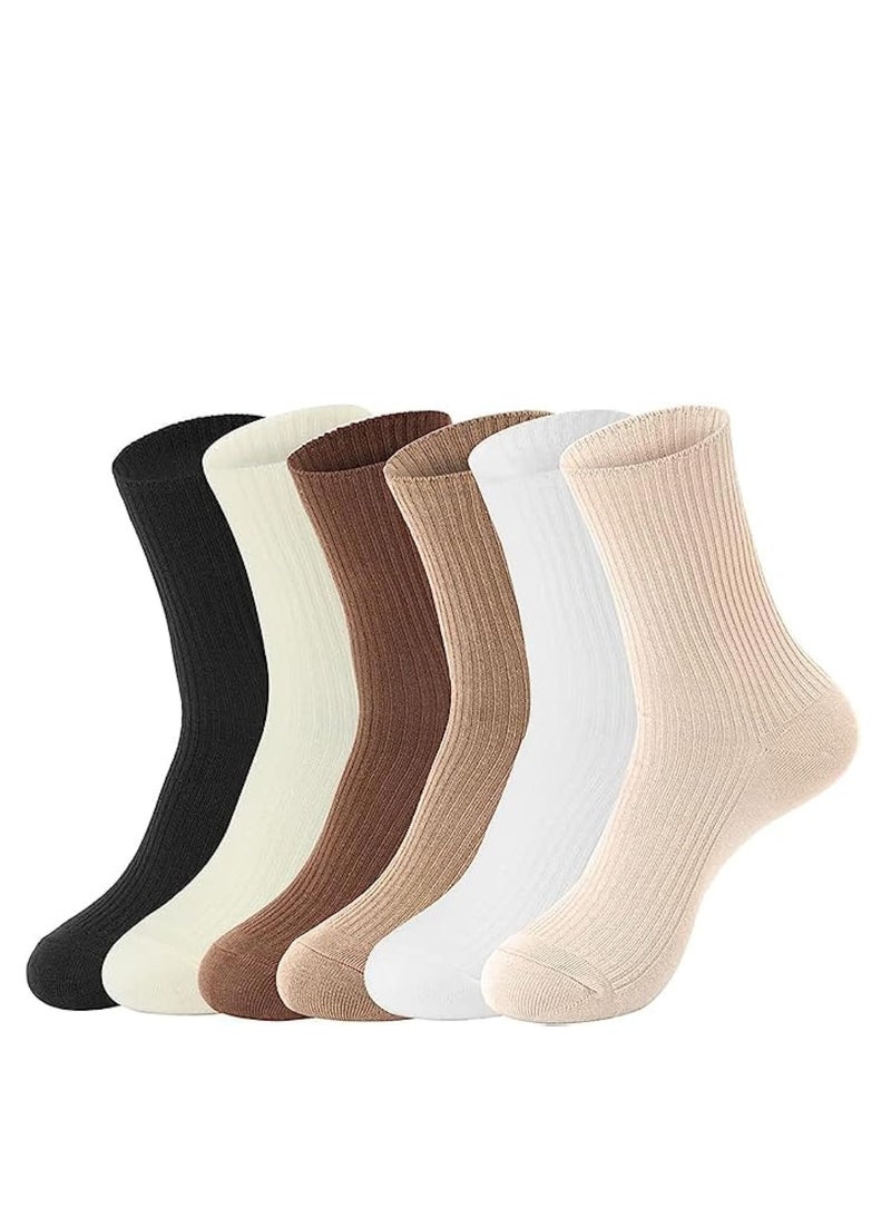 Womens Crew Socks, Neutral Colors Cotton Casual Ankle Striped Dress Socks for Women Ladies 6 Pairs - Image 1