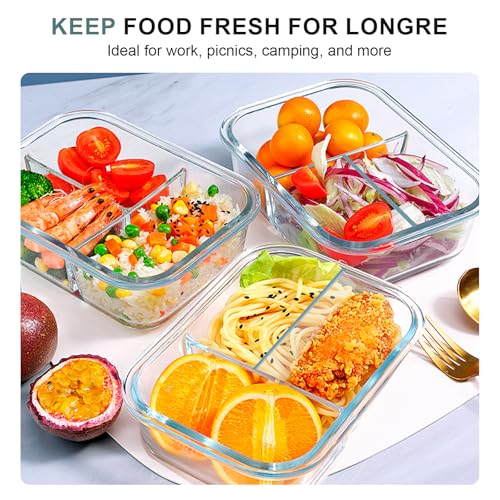 KOMUEE Glass Meal Prep Containers 3 Compartments, 5 Pack 36 oz, Glass Food Storage Containers with Lids, Airtight Lunch Bento Box, Portion Control, Freezer and Microwave Safe, Green - Image 5
