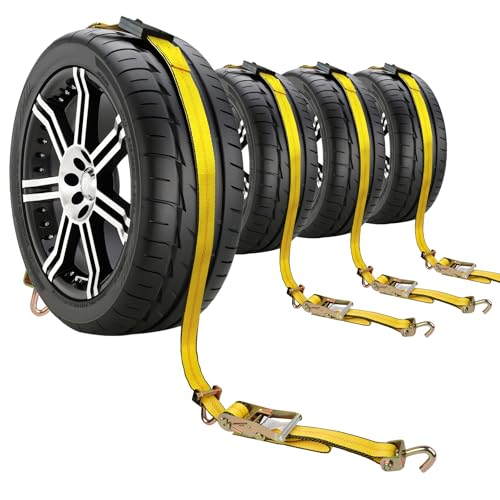 Autofonder Car Hauler Straps Heavy Duty 10,000 lbs Break Strength-3-Point Tire Tie Down Straps for Trailers,Over The Wheel Tie Downs with Rubber Cleats for SUV,Truck,ATV,UTV - Image 1