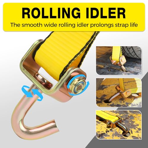 Autofonder Car Hauler Straps Heavy Duty 10,000 lbs Break Strength-3-Point Tire Tie Down Straps for Trailers,Over The Wheel Tie Downs with Rubber Cleats for SUV,Truck,ATV,UTV - Image 4