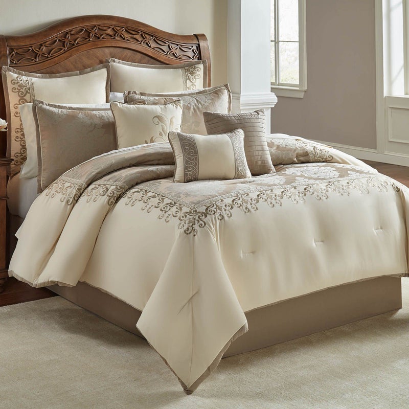 Riverbrook Home Riverbrook Home 100 Polyester Comforter Set King Hillcrest  IvoryGold 10 Piece Set 