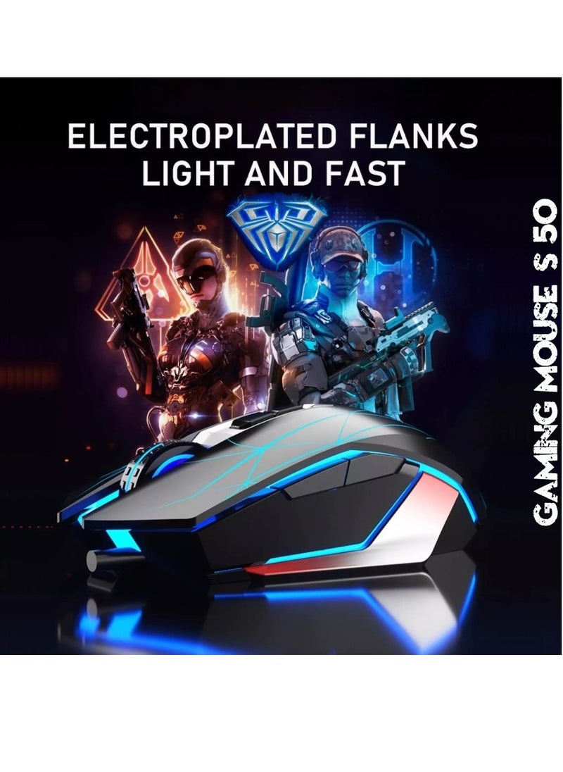 AULA Wired Gaming Mouse , S50 (RGB) 2400 DPI , High end optical engine , ergonomic design , feel comfortable - black  - Image 3