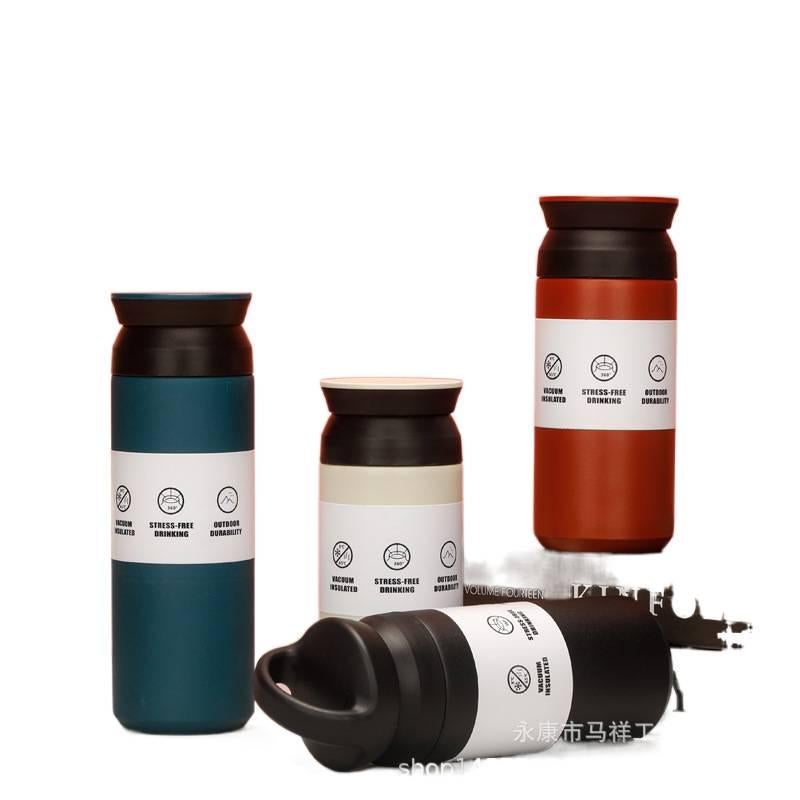 كوب قهوة للسفر باللون الأسود بمقبض سهل الحمل ومناسب لحامل الأكواب من ستانلس ستيل، 500 ml، أسود مع مقبض من الستانلس ستيل للحمل اليومي للاستخدام المتكرر للاستخدام الشخصي - Image 4