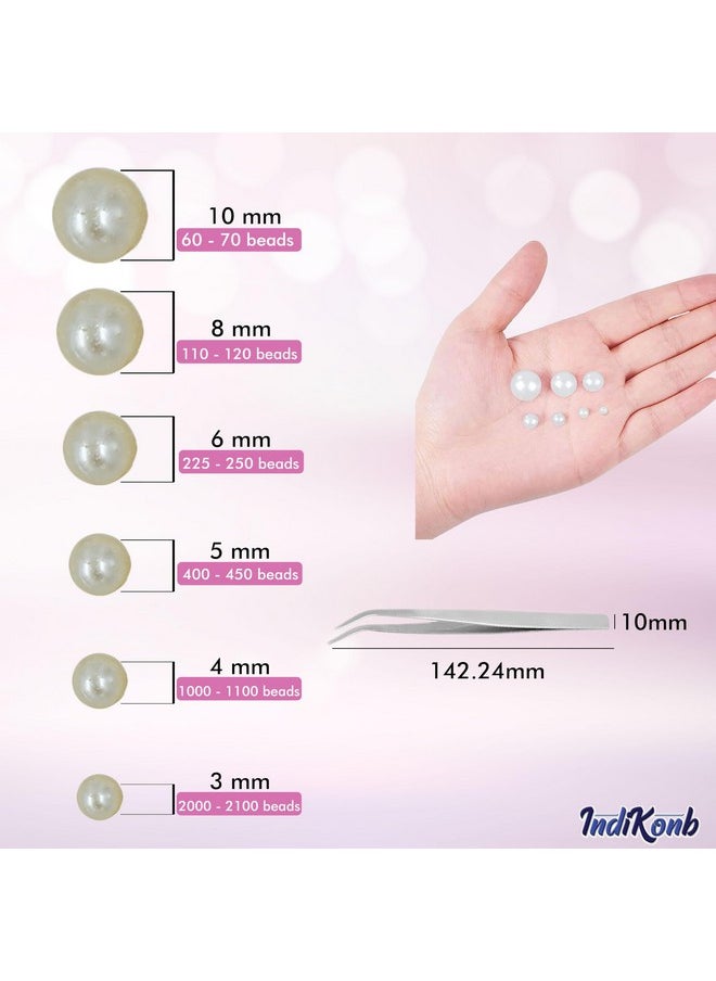 INDIKONB - Half Cut Pearls For Jewellery Making Craft, Round Flat Back Pastable Acrylic Pearls For Art, Craft, Scrapbooking, Decoration (Small, Cream) | Half Cut Cream - S | - Image 1