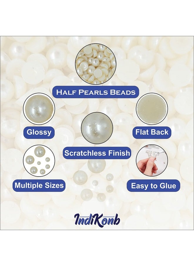INDIKONB - Half Cut Pearls For Jewellery Making Craft, Round Flat Back Pastable Acrylic Pearls For Art, Craft, Scrapbooking, Decoration (Small, Cream) | Half Cut Cream - S | - Image 1
