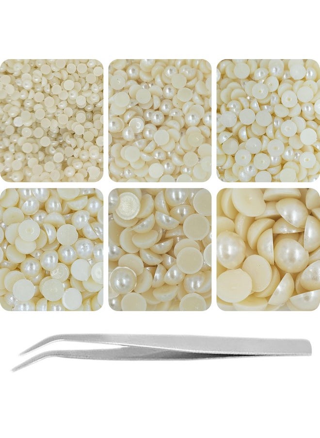 INDIKONB - Half Cut Pearls For Jewellery Making Craft, Round Flat Back Pastable Acrylic Pearls For Art, Craft, Scrapbooking, Decoration (Small, Cream) | Half Cut Cream - S | - Image 1